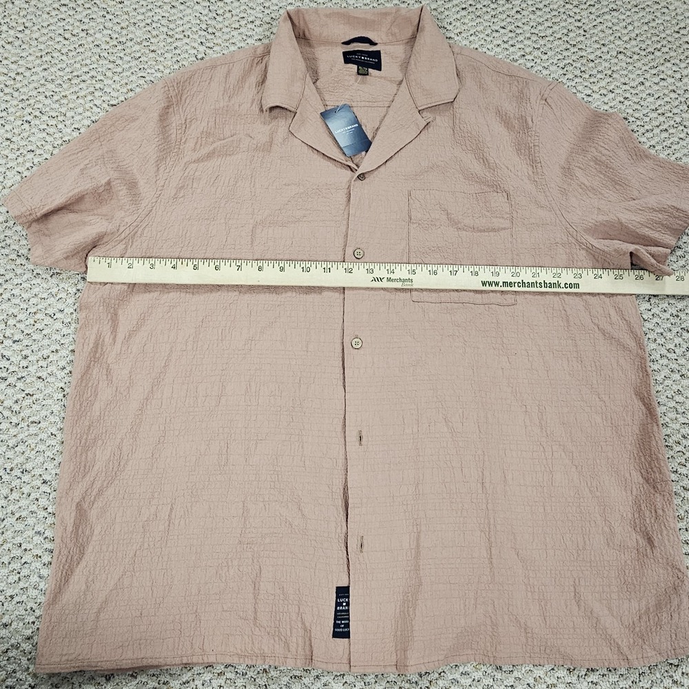 Lucky Brand Men's Crinkle Cotton Gauze Shirt NWT Size L Salmon Camp Button Up